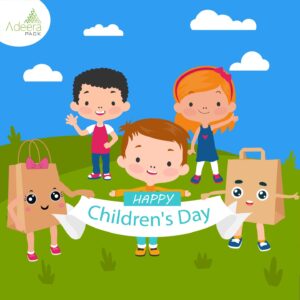 Children celebrating children's day with paper bags animated